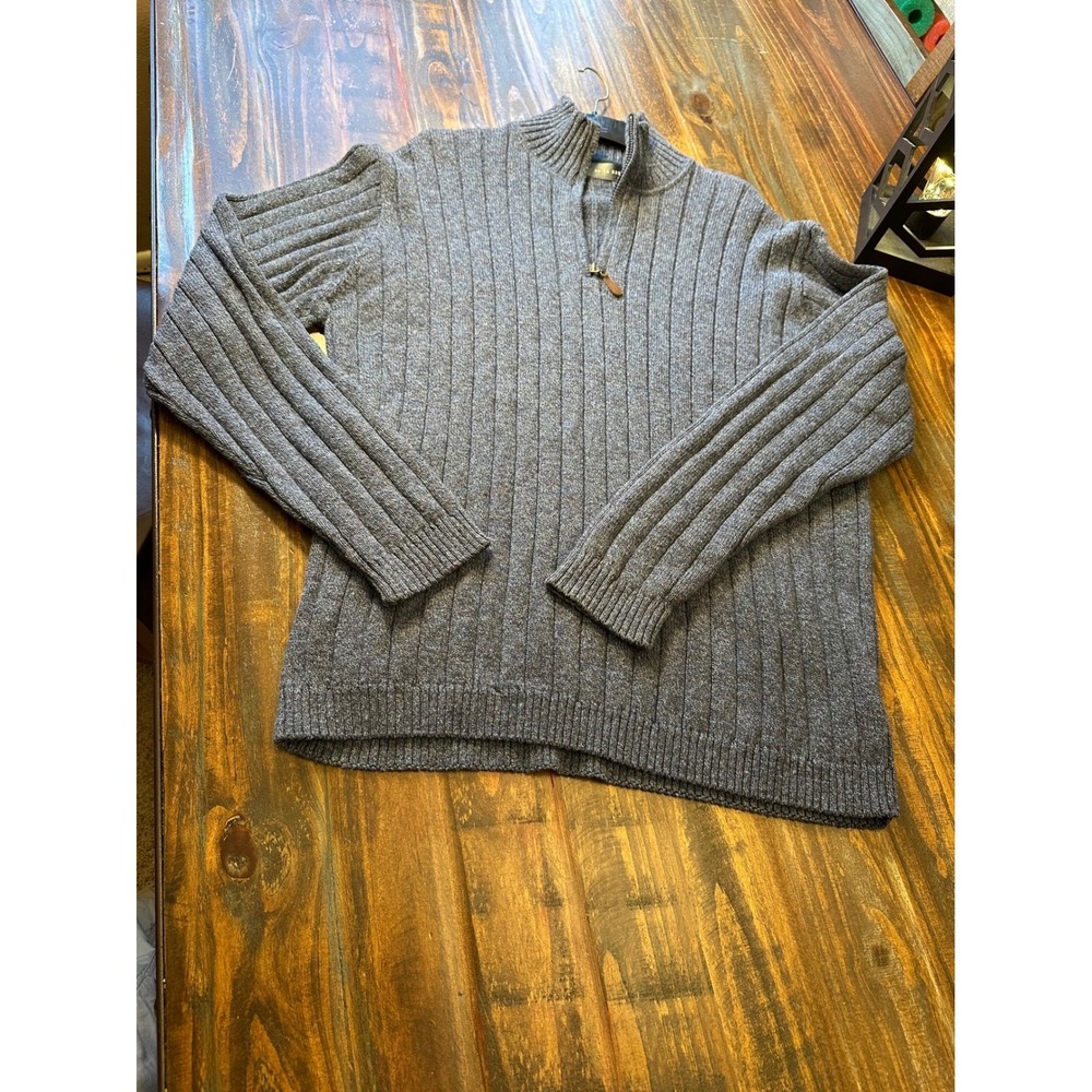 Oscar De La Renta Wool‎ Blend Sweater Men's Blue Ribbed 1/4 Zip XXL